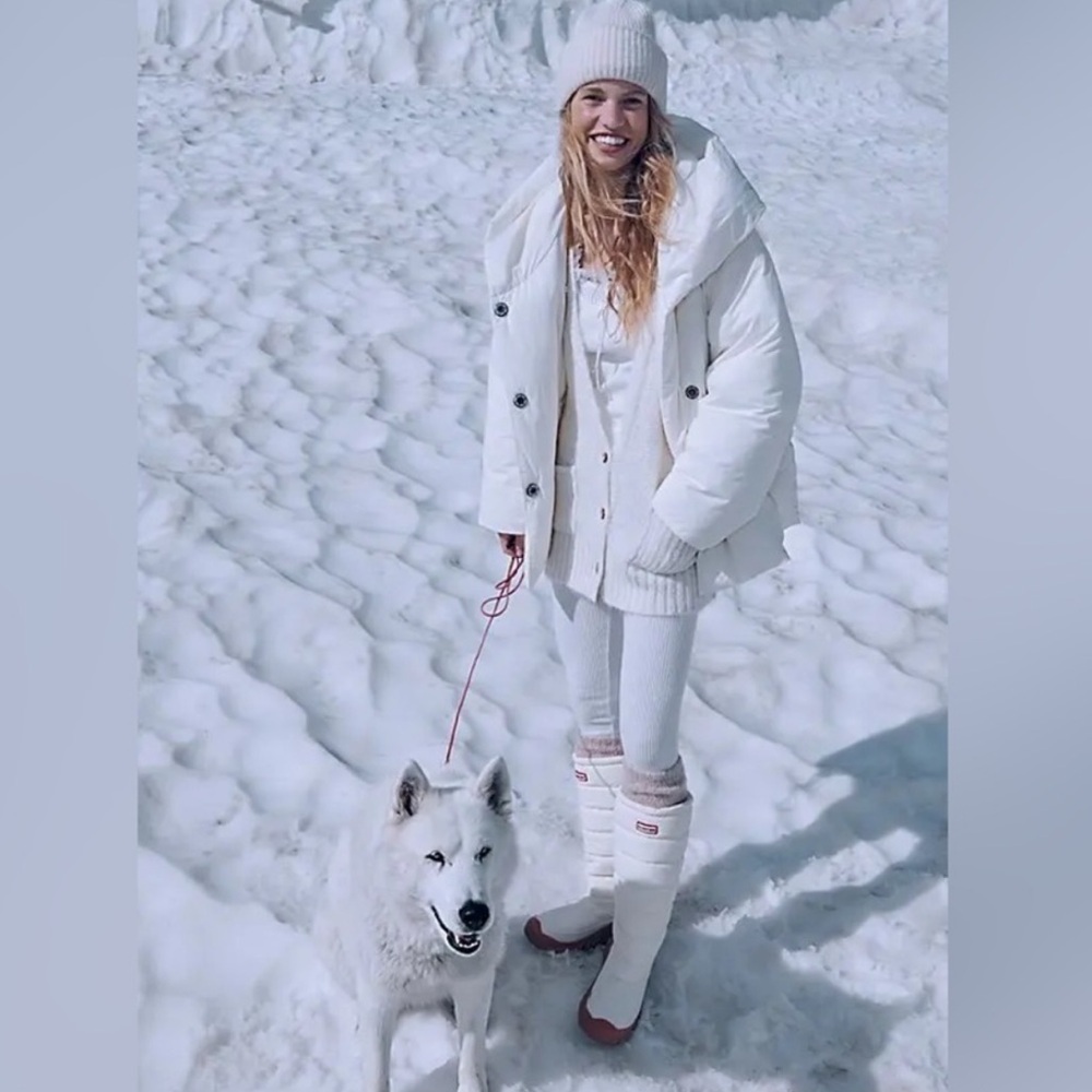 Free People Womens Winter Hooded Puffer Coat Cloud Dancer White Ivory Small - Picture 4 of 11